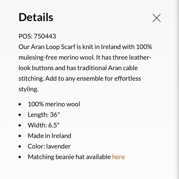 *Cream* Blarney Woolen Mills NWT Merino Aran Loop Scarf - Picture 2 of 10